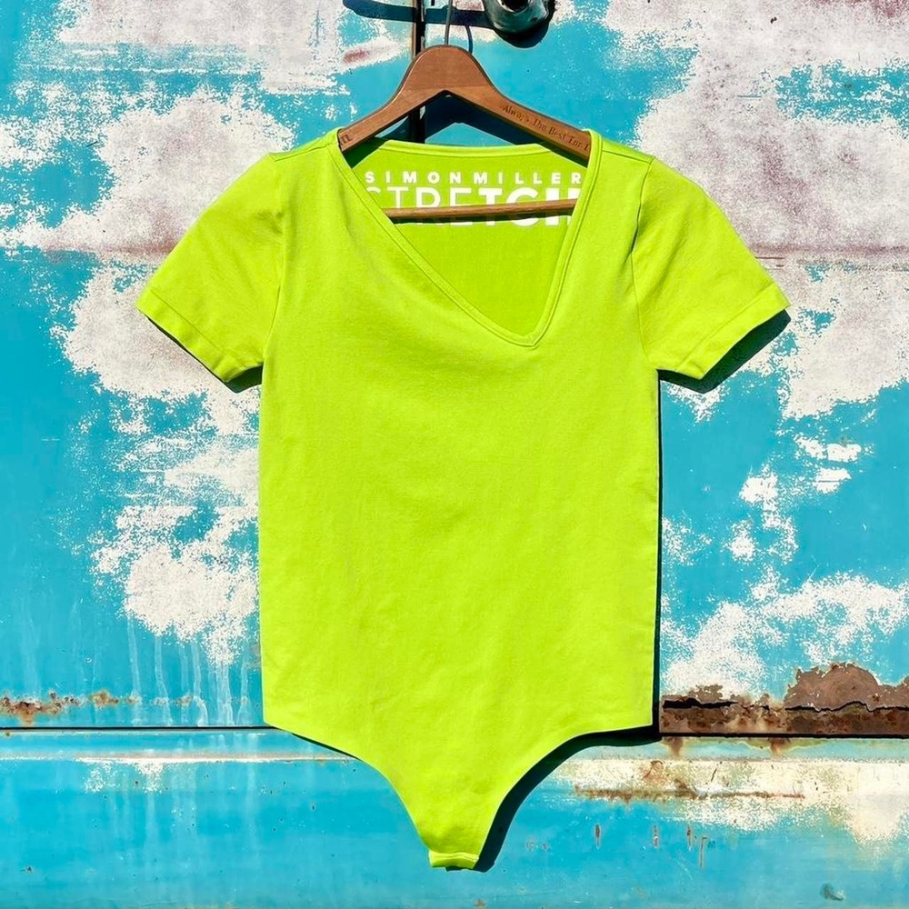 Simon Miller seamless lime green bodysuit w/ asymmetrical collar